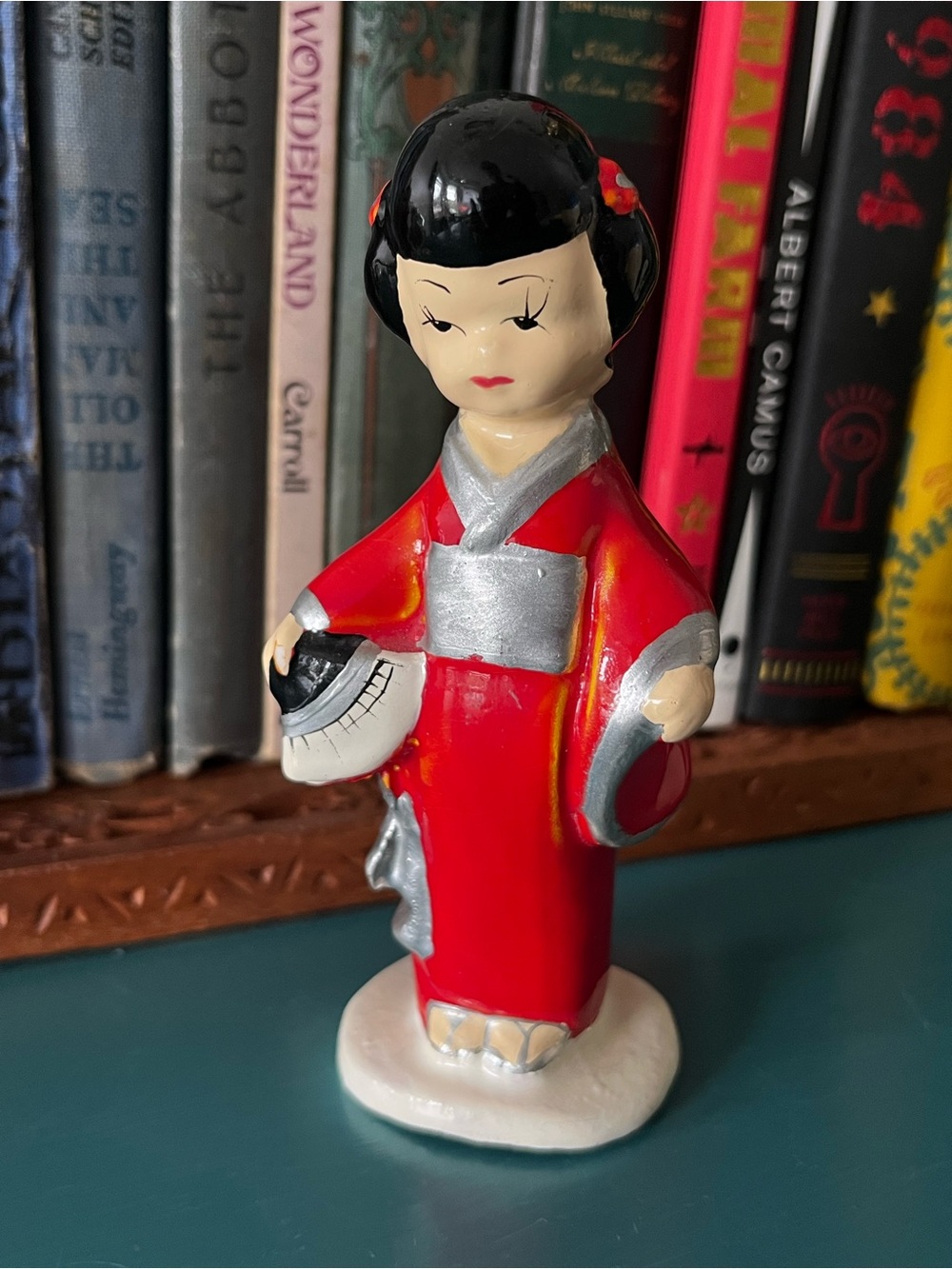 Vintage Red Geisha Figurine Ceramic Home Accent